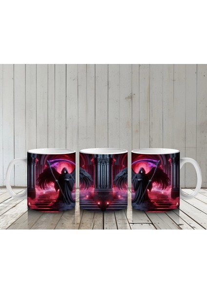 Karanlık Ormanda Kırmızı Işıklarla Aydınlatılmış Vampir Figürlü Cadılar Bayramı Baskılı Kupa Bardak