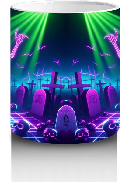 Neon Işıklarla Aydınlatılmış Dans Eden Canavar Figürlü Cadılar Bayramı Baskılı Kupa modelleri