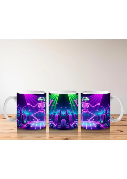 Neon Işıklarla Aydınlatılmış Dans Eden Canavar Figürlü Cadılar Bayramı Baskılı Kupa indirimleri