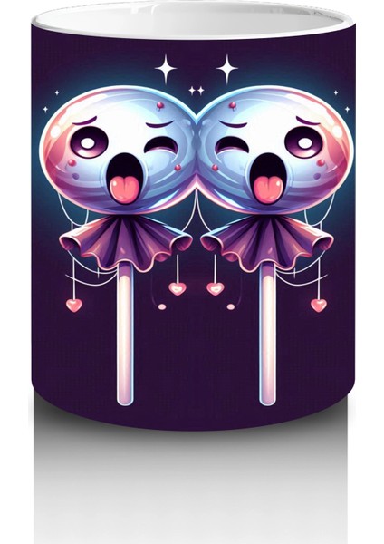 Kafatası Şeker Figürlü Lolipoplarla Renkli Cadılar Bayramı Baskılı Kupa Bardak modelleri