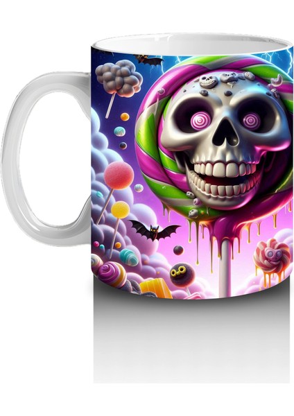 Neon Gözlü Maskeli Canavar Figürlü Renkli Cadılar Bayramı Baskılı Kupa Bardak fiyatları