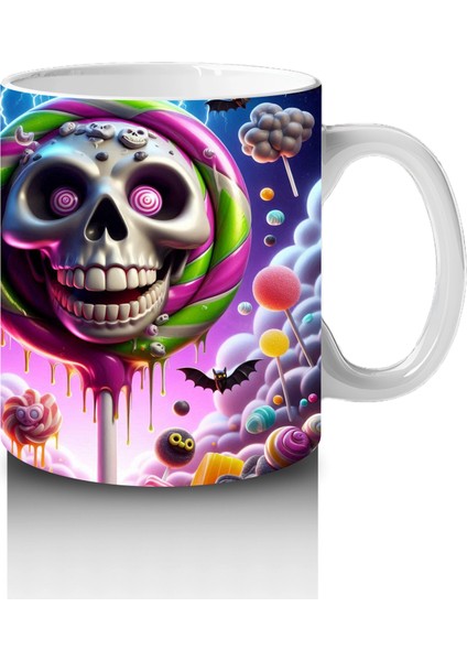 Neon Gözlü Maskeli Canavar Figürlü Renkli Cadılar Bayramı Baskılı Kupa Bardak fırsatları