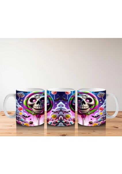 Neon Gözlü Maskeli Canavar Figürlü Renkli Cadılar Bayramı Baskılı Kupa Bardak indirimleri