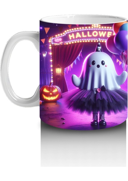 Pembe Işıklı Sahne Üzerinde Dans Eden Cadı Figürlü Renkli Cadılar Bayramı Baskılı Kupa Bardak fiyatları