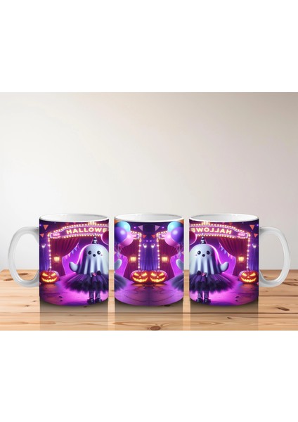 Pembe Işıklı Sahne Üzerinde Dans Eden Cadı Figürlü Renkli Cadılar Bayramı Baskılı Kupa Bardak indirimleri