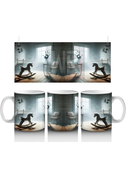 Loş Işıklı Odada Kitap Okuyan Cadı Figürlü Gotik Cadılar Bayramı Baskılı Kupa Bardak