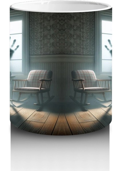 Loş Işıklı Odada Kitap Okuyan Cadı Figürlü Gotik Cadılar Bayramı Baskılı Kupa Bardak modelleri