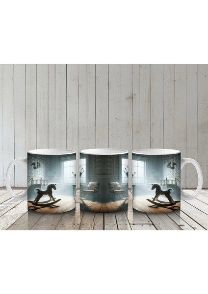 Loş Işıklı Odada Kitap Okuyan Cadı Figürlü Gotik Cadılar Bayramı Baskılı Kupa Bardak