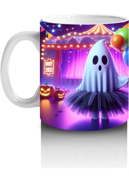 Gökkuşağı Işıklı Sahne Üzerinde Dans Eden Cadı Figürlü Renkli Cadılar Bayramı Baskılı Kupa Bardak fiyatları