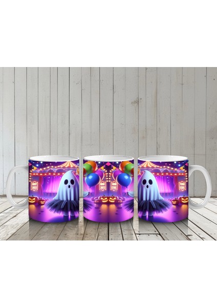 Gökkuşağı Işıklı Sahne Üzerinde Dans Eden Cadı Figürlü Renkli Cadılar Bayramı Baskılı Kupa Bardak