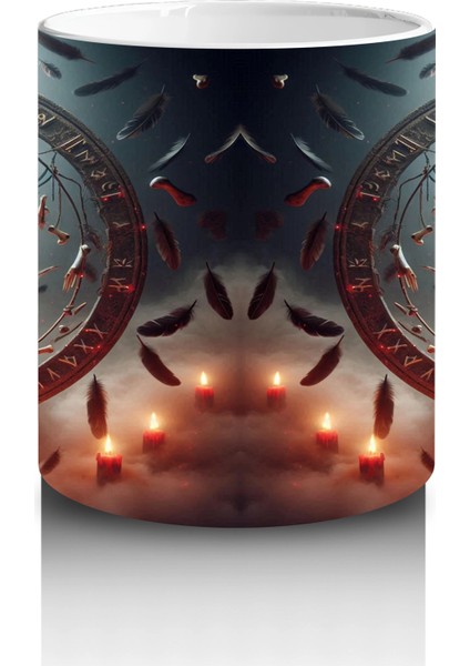 Dev Saat Önünde Oturan Siyah Kedi Figürlü Gotik Cadılar Bayramı Baskılı Kupa Bardak modelleri