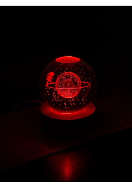 3D Satürn Kız Küre Kristal LED Gece Lambası – Usb'li Ahşap Standlı LED Masa & Gece Lambası Rgb modelleri