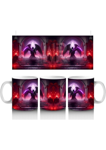 Kırmızı Işıklar Altında Karanlık Vampir Figürlü Cadılar Bayramı Baskılı Kupa Bardak