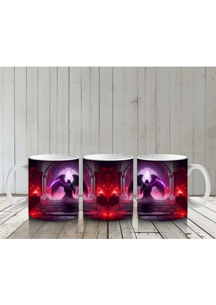 Kırmızı Işıklar Altında Karanlık Vampir Figürlü Cadılar Bayramı Baskılı Kupa Bardak