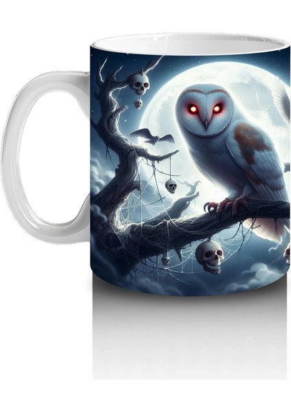 Dolunay Altında Oturan Baykuş Figürlü Mistik Cadılar Bayramı Baskılı Kupa Bardak fiyatları