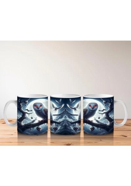 Dolunay Altında Oturan Baykuş Figürlü Mistik Cadılar Bayramı Baskılı Kupa Bardak indirimleri