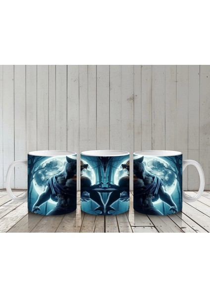 Dolunay Önünde Büyü Yapan Cadı Figürlü Mistik Cadılar Bayramı Baskılı Kupa Bardak