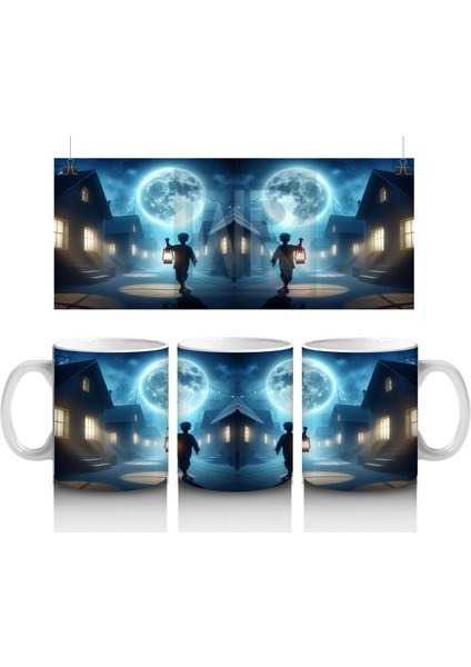 Büyülü Işık Halkasında Ayin Yapan Silüet Figürlü Cadılar Bayramı Baskılı Kupa Bardak