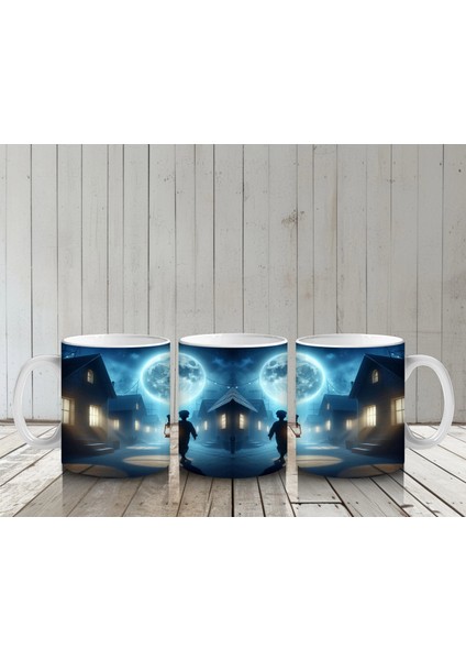 Büyülü Işık Halkasında Ayin Yapan Silüet Figürlü Cadılar Bayramı Baskılı Kupa Bardak