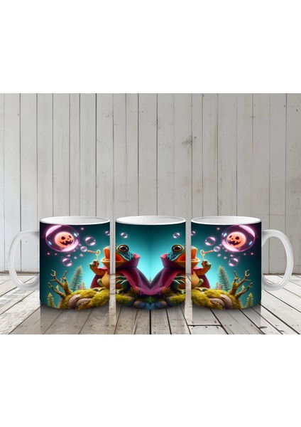 Büyülü Iksir Kazanı Başında Sevimli Cadı Ayıcık Figürlü Cadılar Bayramı Baskılı Kupa Bardak