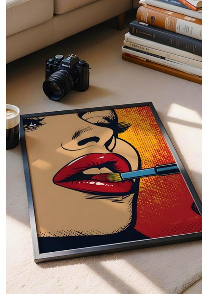 Ruj Süren Kadın Çerçeveli Tablo - Pop Art Poster Tablo fiyatları