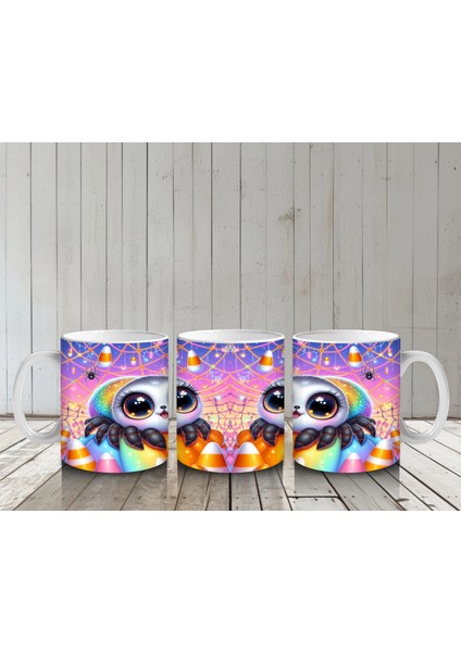 Tatlı Hayalet ve Balkabağı Figürlü Renkli Cadılar Bayramı Baskılı Kupa