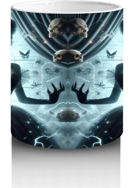 Gotik Elbise Giymiş Vampir Kadın Figürlü Korku Temalı Cadılar Bayramı Baskılı Kupa modelleri