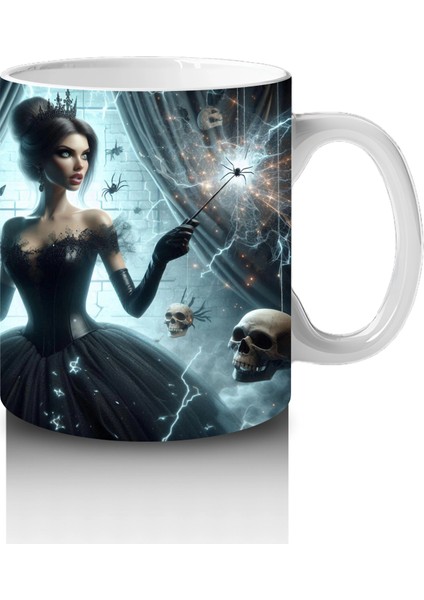 Gotik Elbise Giymiş Vampir Kadın Figürlü Korku Temalı Cadılar Bayramı Baskılı Kupa fırsatları