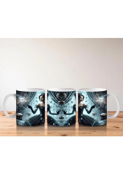 Gotik Elbise Giymiş Vampir Kadın Figürlü Korku Temalı Cadılar Bayramı Baskılı Kupa indirimleri