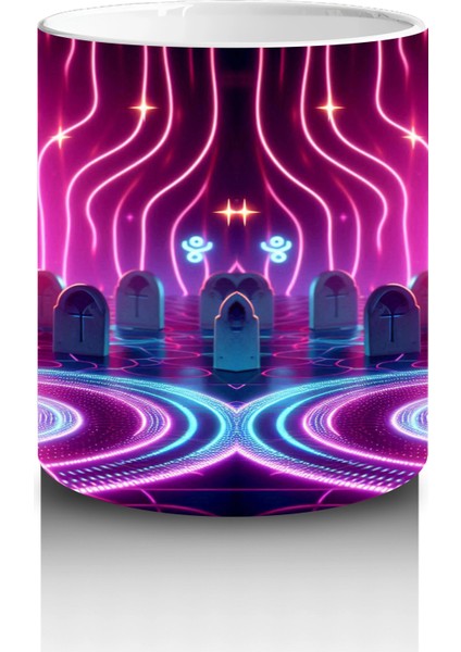 Neon Işıklarla Dans Eden Canavar Figürlü Renkli Cadılar Bayramı Baskılı Kupa modelleri