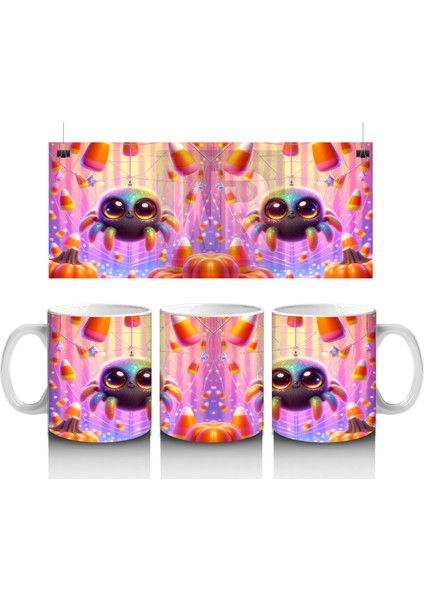 Neon Renkli Sevimli Canavarlar Figürlü Tatlı Cadılar Bayramı Baskılı Kupa Bardak