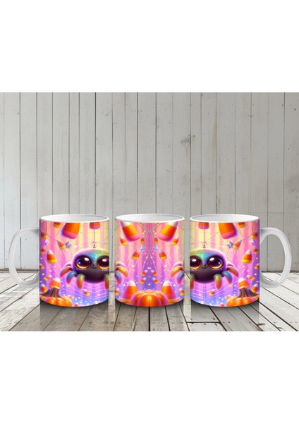 Neon Renkli Sevimli Canavarlar Figürlü Tatlı Cadılar Bayramı Baskılı Kupa Bardak
