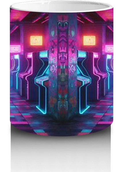 Neon Işıklı Gotik Şato Girişi Figürlü Renkli Cadılar Bayramı Baskılı Kupa Bardak modelleri