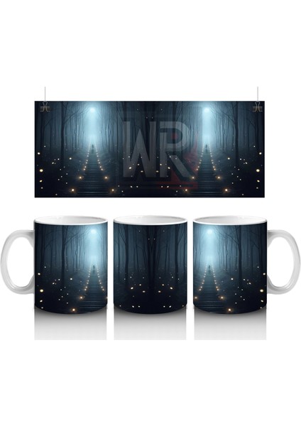 Loş Işıklı Terkedilmiş Koridor Figürlü Korku Temalı Baskılı Kupa Bardak