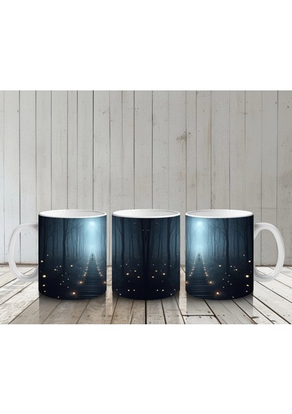 Loş Işıklı Terkedilmiş Koridor Figürlü Korku Temalı Baskılı Kupa Bardak