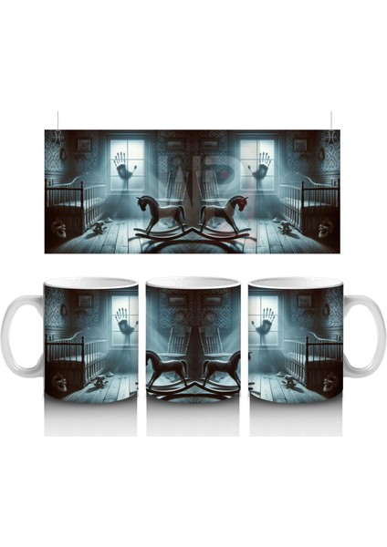 Sandalyede Oturan Hayalet Figürlü Gotik Cadılar Bayramı Baskılı Kupa Bardak