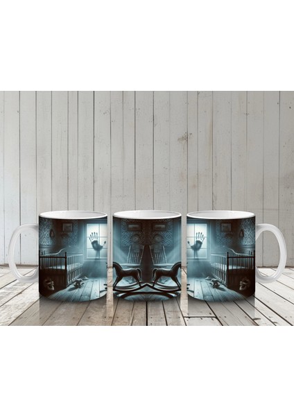 Sandalyede Oturan Hayalet Figürlü Gotik Cadılar Bayramı Baskılı Kupa Bardak