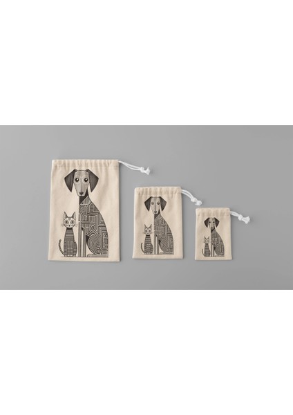 3 Boy Kedi Köpek Baskılı Aksesuar Kesesi