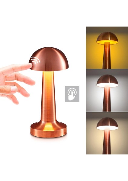 Büro Ev Ofis Hediyesi Için Şarjlı Dokunmatik 3renk LED Bronz Mantar Tarz Masa Lambası modelleri