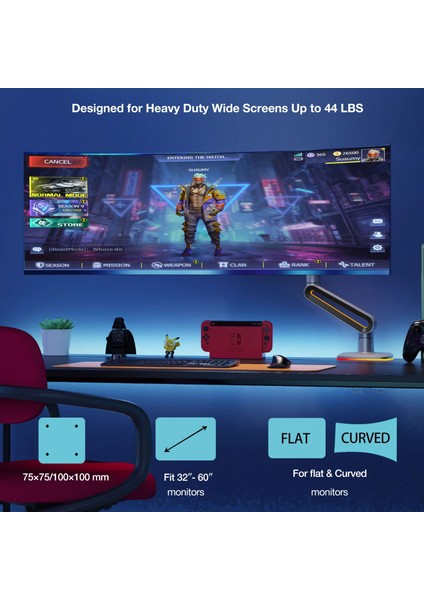 North Bayou F6 (17-60 İnç) Gaming RGB Monitör Standı - (20 kg’a Kadar Monitörlerle Uyumlu)