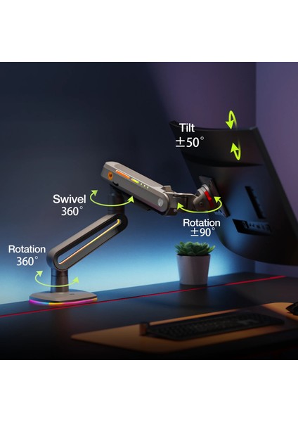 North Bayou F6 (17-60 İnç) Gaming RGB Monitör Standı - (20 kg’a Kadar Monitörlerle Uyumlu)
