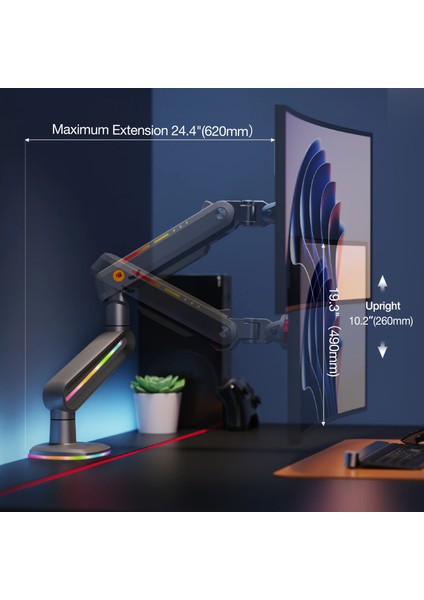 North Bayou F6 (17-60 İnç) Gaming RGB Monitör Standı - (20 kg’a Kadar Monitörlerle Uyumlu)