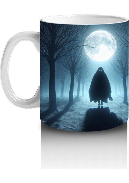 Dolunay Önünde Cadı Silüeti Figürlü Gotik Cadılar Bayramı Baskılı Kupa Bardak fiyatları