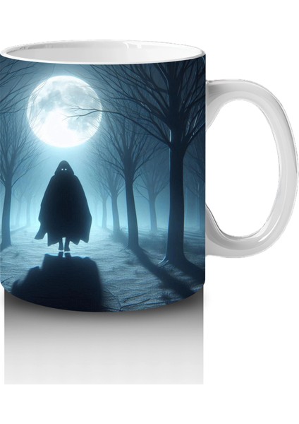 Dolunay Önünde Cadı Silüeti Figürlü Gotik Cadılar Bayramı Baskılı Kupa Bardak fırsatları