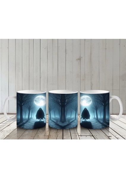 Dolunay Önünde Cadı Silüeti Figürlü Gotik Cadılar Bayramı Baskılı Kupa Bardak