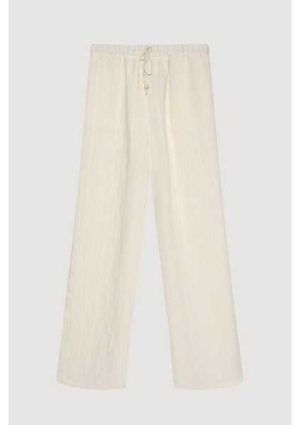Beli Lastikli Geniş Paça Pantolon Ekru