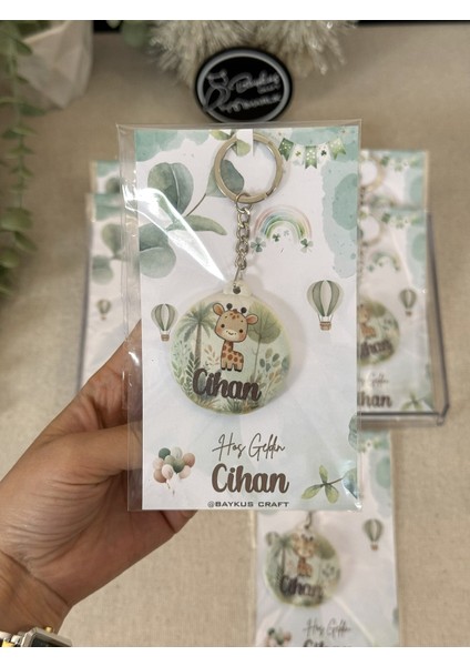 Figürlü Yeni Doğan Mevlit Hediyelik Bebek Açacak Anahtarlık-Safari Zürafa -Toplam 20 Adet Kartlı