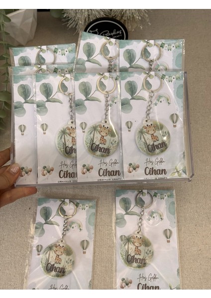 Figürlü Yeni Doğan Mevlit Hediyelik Bebek Açacak Anahtarlık-Safari Zürafa -Toplam 20 Adet Kartlı fiyatları