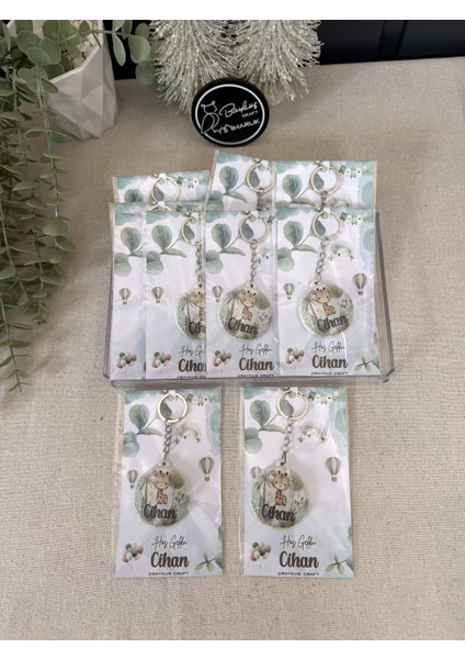 Figürlü Yeni Doğan Mevlit Hediyelik Bebek Açacak Anahtarlık-Safari Zürafa -Toplam 20 Adet Kartlı modelleri