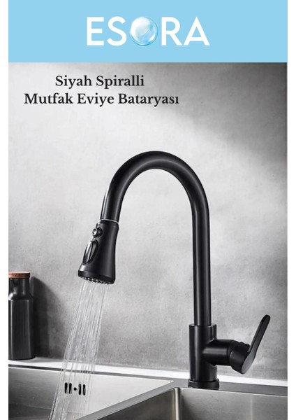 Siyah Spiralli Mutfak Bataryası Siyah Mutfak Dekor Musluk